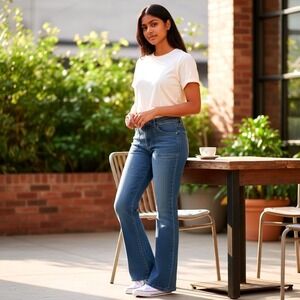 Vtg Joujou Womens 5/6 Flare Leg Jeans Cotton Blend Blue Denim Patch Pocket Y2K